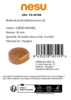 4 Un. Butée de porte adhésive en bois de chêne naturel 45x42MM
