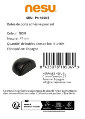 4 Un. Butée de porte adhésive en bois laqué noir 47x38MM