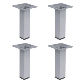 4 un. Pied carré pour meuble en acier 25x25mm hauteur 100mm peinture aluminium avec embout