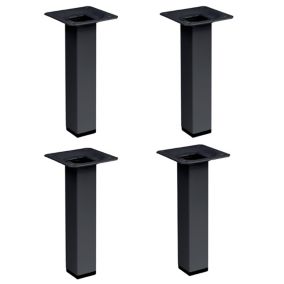4 un. Pied carré pour meuble en acier 25x25mm hauteur 150mm peinture noire avec embout