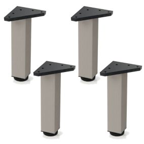 4 un. Pied carré pour meuble en aluminium 40x40mm hauteur 300mm inox mat avec régulateur de nivellement
