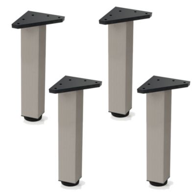 4 un. Pied carré pour table en aluminium 40x40mm hauteur 400mm inox mat avec régulateur de nivellement