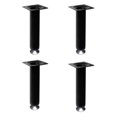 4 un. Pied de meuble rond en acier, diamètre 30 mm, hauteur 150 mm, peinture noire avec régulateur de nivellement 15-25 mm