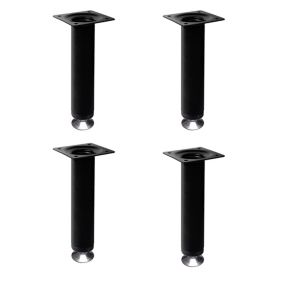 4 un. Pied de meuble rond en acier, diamètre 30 mm, hauteur 150 mm, peinture noire avec régulateur de nivellement 15-25 mm