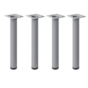 4 un. Pied de table rond en acier, diamètre 30 mm, hauteur 400 mm, peinture aluminium avec embout