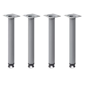 4 un. Pied de table rond en acier, diamètre 30 mm, hauteur 400 mm, peinture aluminium avec régulateur de niveau 15-25 mm