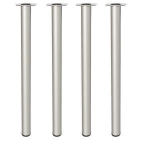 4 un. Pied de table rond en acier, diamètre 60 mm, hauteur 870 mm, peinture aluminium avec régulateur de nivellement