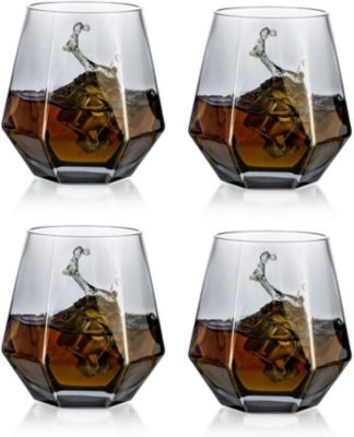 4 Verres à Whisky Géométriques Inclinés Fond Lourd