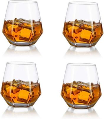 4 Verres à Whisky Inclinés Géométriques Fond Lourd