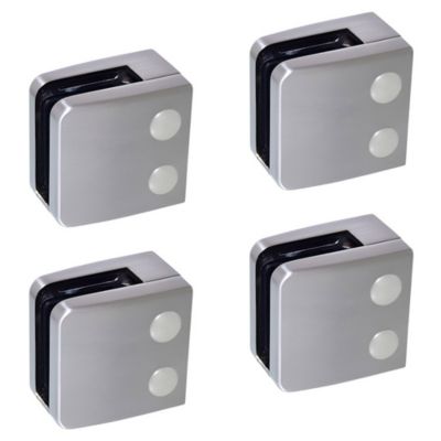 4 x Pince à verre plate modèle 06 - Ep. verre 8,76 mm - Zamak aspect inox brossé