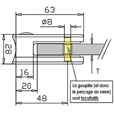 4 x Pince à verre pour tube diam. 42,4 modèle 02 - Ep. verre 10 mm - Zamak noir RAL 9005