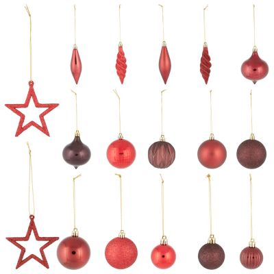 40 boules de Noël en plastique rouge 10 modèles (x40 boules)