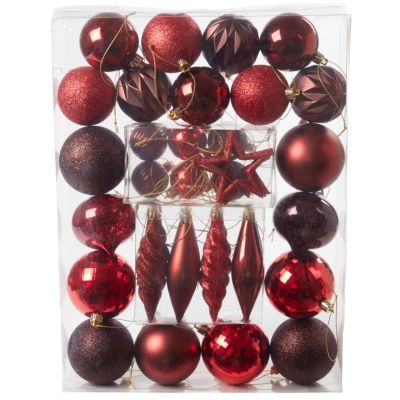 40 boules de Noël en plastique rouge 10 modèles (x40 boules)