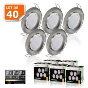 40 SPOTS LED DIMMABLE SANS VARIATEUR 7W eq.56w BLANC CHAUD FINITION ALU BROSSE