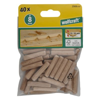 40 tourillons Wolfcraft ø8 x 40 mm Hêtre