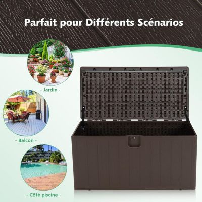 400 L Boîte de Rangement Extérieure Bac Malle de Rangement pour Patio avec Couvercle Verrouillable pour Maison Piscine