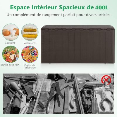 400 L Boîte de Rangement Extérieure Bac Malle de Rangement pour Patio avec Couvercle Verrouillable pour Maison Piscine