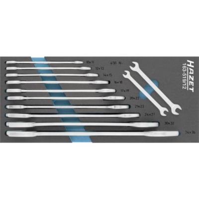 Hazet 163 51912 Jeu de 12 clés plates doubles insert mousse 2 composants 392 x 172 mm