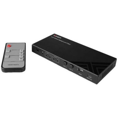 LINDY 38313 - Commutateur matrice HDMI 2x2 8K60 avec extraction audio, boîtier noir.