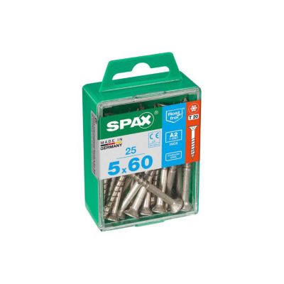 Boîte 25 Unités. Vis A Bois Spax Cab. Plat Inox A2 5.0x60mm Spax
