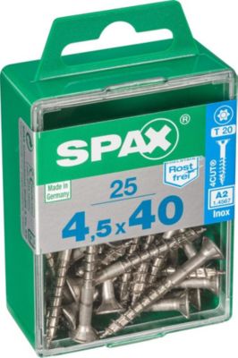 Lot de 25 vis inox tête fraisée torx SPAX Diam.4.5 mm x .40 mm