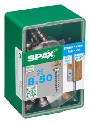 Lot de 25 vis inox tête fraisée bombée torx SPAX, Diam.8 mm x L.50 mm