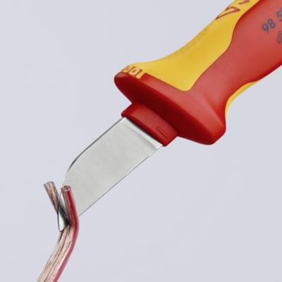 Couteau à dénuder VDE KNIPEX 98 52 - lame 50 mm, manche ergonomique, conforme DIN EN 60900 VDE