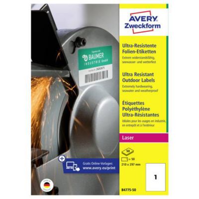 Avery Zweckform B4775-50 étiquettes film polyéthylène A4 210 x 297 mm - 50 pcs blanc - vue 2