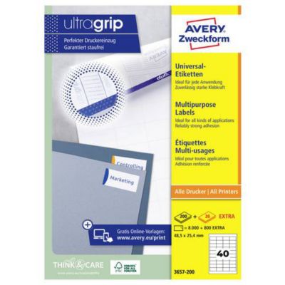 Avery-Zweckform 3657-200 Etiquette universelles 48.5 x 25.4 mm papier blanc 8800 pc(s) fixation permanente imprimante laser couleur - vue 2