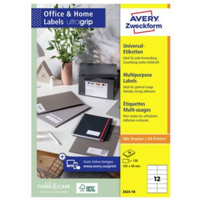 Avery-Zweckform 3424-10 étiquettes universelles 105 x 48 mm papier, 10 feuilles A4 (120 étiquettes) blanc - vue 4