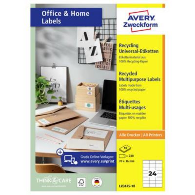 Avery-Zweckform LR3475-10 étiquettes universelles 70 x 36 mm papier recyclé blanc - vue 2