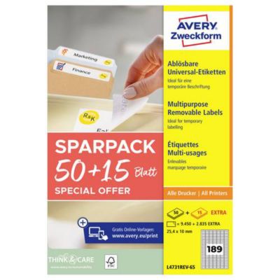 Avery-Zweckform L4731REV-65 étiquettes universelles 25,4 x 10 mm lot 50+15 feuilles blanc - vue 4