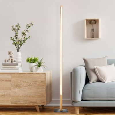 Lampe sur pied LED intégrée Arion métal noir et bois beige blanc chaud 14W IP20 L.120 x H. 186 cm Br