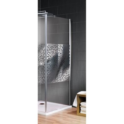 Paroi fixe 80 cm verre de sécurité décor Galets Chromés
