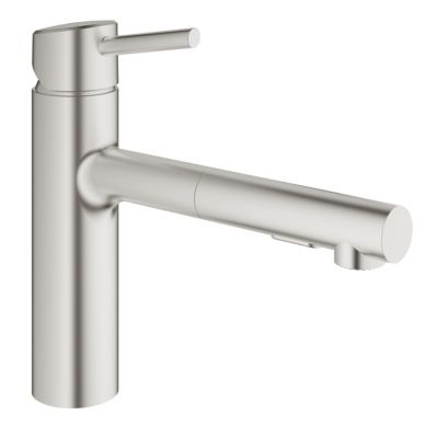 Mitigeur monocommande évier cuisine avec douchette extractible, finition Supersteel GROHE