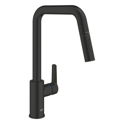 Robinet de cuisine avec douchette GROHE Start bec haut noir mat 2 jets