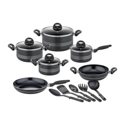 Batterie de cuisine - Induction - GSW - MILANO NERO - 15 pieces - Aluminium massif - Noir