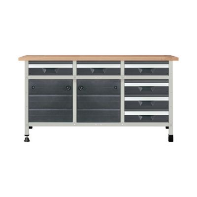 Etabli d'atelier Wolfcraft 161 cm 6 tiroirs + 2 portes