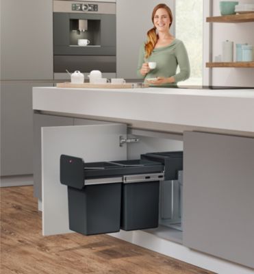 Poubelle de tri sélectif encastrable 28 litres 14+14 Hailo EcoLine Design Duo