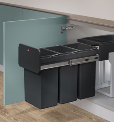 Seau à déchets intégré EcoLine 3x10L Hailo Plastique recyclé Rails télescopiques à billes