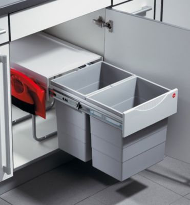 Poubelle de cuisine tri sélectif 2 bacs encastrable 20+20 Hailo Raumspar Tandem + Kit Balayette
