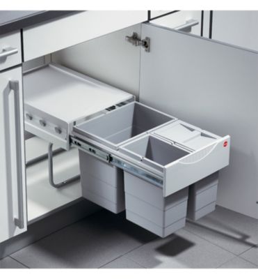 Poubelle de cuisine tri sélectif 3 bacs encastrable 18+8.5+8.5 Hailo AS Raumspar Tandem