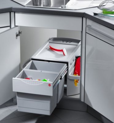 Poubelle d'angle encastrable tri sélectif 2 bacs 18+18 Hailo Rondo