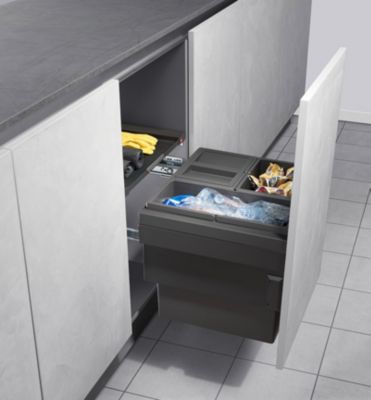 Poubelle de cuisine tri sélectif 3 bacs encastrable 18+13+13 Hailo Cargo Synchro