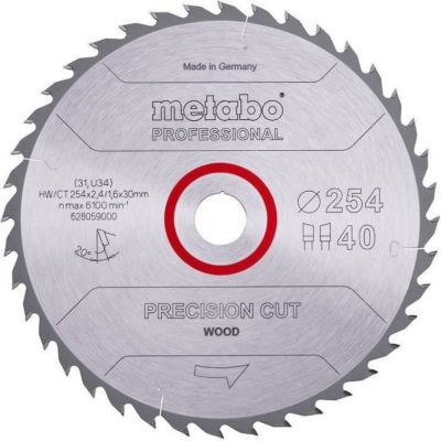 Lame de scie circulaire Pro METABO Precision Cut Wood HWCT 254x30 40 WZ 20°