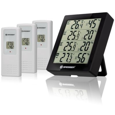 Thermo-hygromètre Bresser avec 3 capteurs sans fil, 4 points de mesure température et humidité, indicateur climat intérieur/extéri