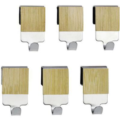 Lot de 6 crochets muraux pour crédence de cuisine en acier et bambou