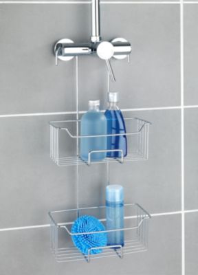etagère de douche à suspendre en acier inoxydable argenté, 2 paniers, l.25 x h.55 x p.14 cm, wenko milo