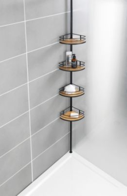 etagère de douche télescopique 4 compartiments h.230 cm, noir et bambou, wenko