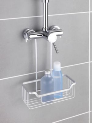 etagère de douche à suspendre en aluminium argenté, l.25 x h.36 x p.14 cm, wenko milo